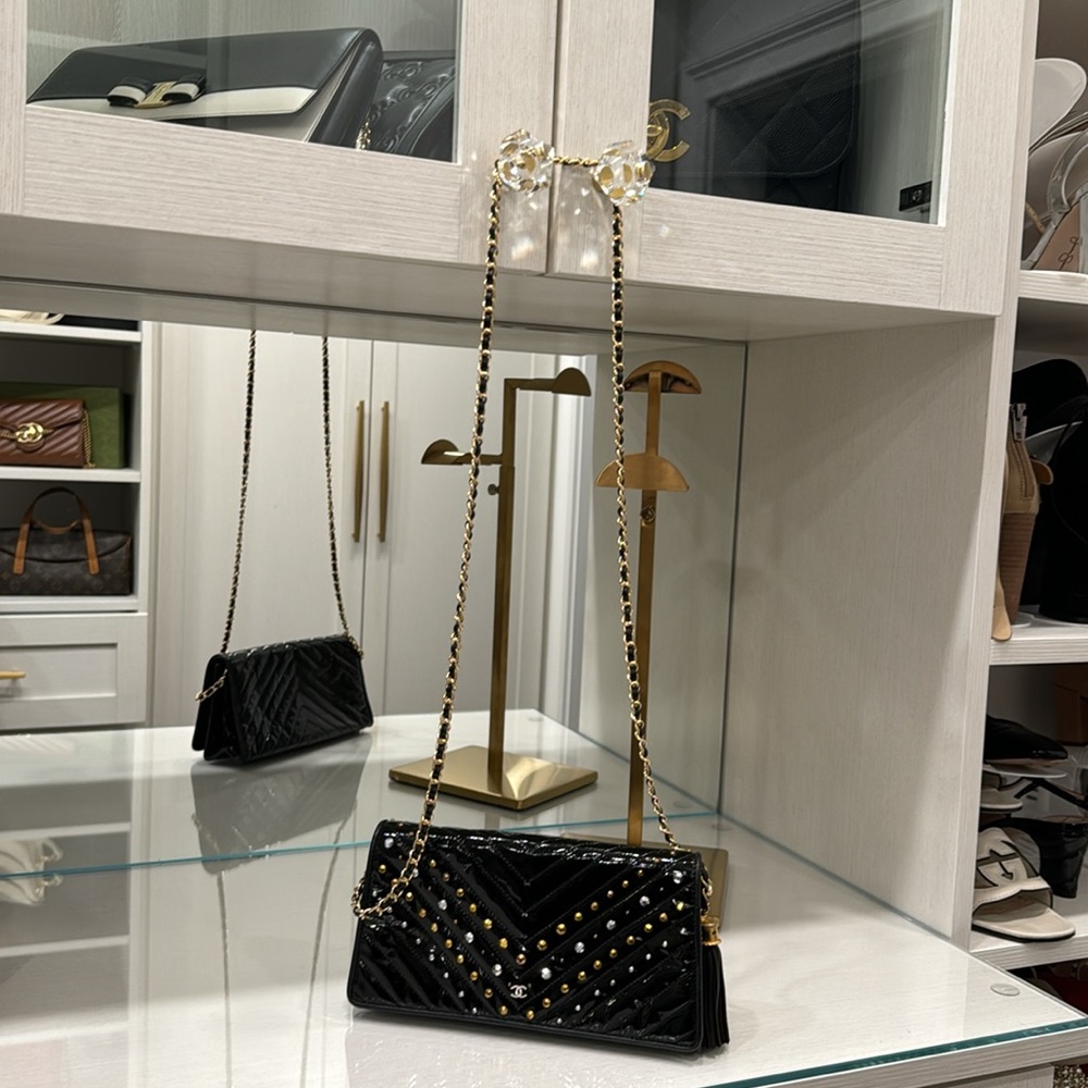 Gorgeous black gold Chanel Vintage Clutch/ Bag Tassel Bag